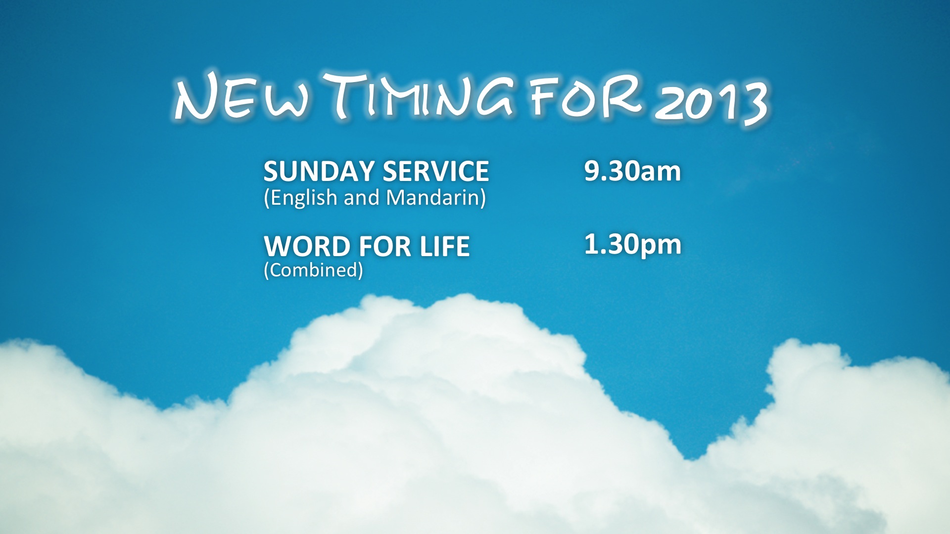 New Timing for 2013